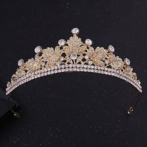 Sudemota Brautkrone Königin-Krone for Frauen, barocke Vintage-Kristallblatt-Brautdiademe, Strass, Festzug, Diadem, Stirnband, Hochzeit, Haarschmuck (Color : Gold) von Sudemota