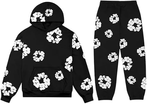 Y2K Hip Hop Herren Hoodie Set Schaum Gedruckt Casual Retro Harajuku Set, Schwarz, Medium Y2K Hip Hop Herren Hoodie Set Schaum Gedruckt Casual Retro Harajuku Set, Schwarz, Medium von Sudiup