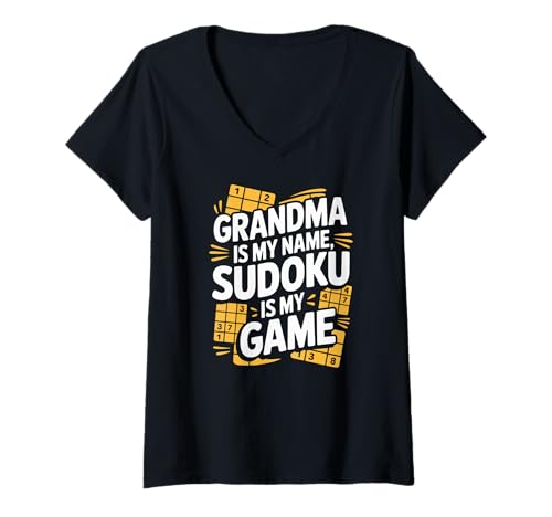 Damen Oma ist mein Name Sudoku ist mein Spiel T-Shirt mit V-Ausschnitt Damen Oma ist mein Name Sudoku ist mein Spiel T-Shirt mit V-Ausschnitt von Sudoku Enthusiast Grandma Fun