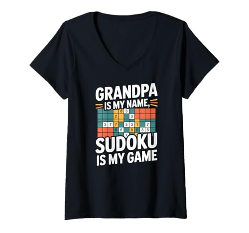 Damen Opa ist mein Name Sudoku ist mein Spiel T-Shirt mit V-Ausschnitt Damen Opa ist mein Name Sudoku ist mein Spiel T-Shirt mit V-Ausschnitt von Sudoku Grandpa Fun Puzzle Game Player