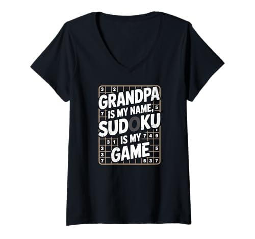 Damen Opa ist mein Name Sudoku ist mein Spielhumor T-Shirt mit V-Ausschnitt von Sudoku Grandpa Puzzle Enthusiast