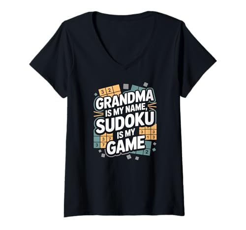 Damen Oma ist mein Name Sudoku ist mein Spielspaß T-Shirt mit V-Ausschnitt Damen Oma ist mein Name Sudoku ist mein Spielspaß T-Shirt mit V-Ausschnitt von Sudoku Puzzle Enthusiast Grandma Humor