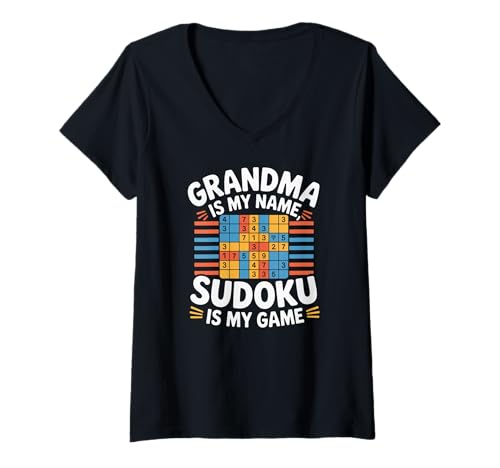 Damen Oma ist mein Name Sudoku ist mein Spiel T-Shirt mit V-Ausschnitt von Sudoku Puzzle Enthusiasts For Grandma