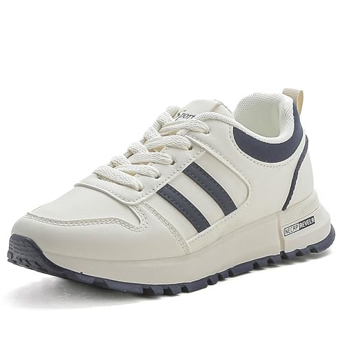 Sudychen Freizeitschuhe Damen Leder Laufschuhe Leicht Sneaker Mode Sportschuhe Atmungsaktiv Walkingschuhe Outdoor Fitness Running Weiß von Sudychen