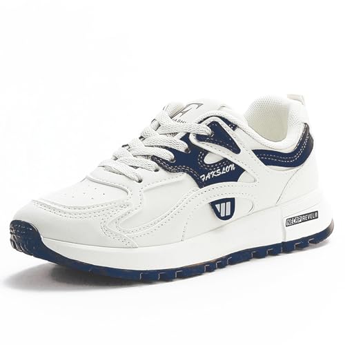 Sudychen Freizeitschuhe Damen Leder Laufschuhe Leicht Sneaker Mode Sportschuhe Atmungsaktiv Walkingschuhe Outdoor Fitness Running Weiß von Sudychen