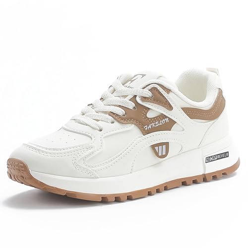 Sudychen Freizeitschuhe Damen Leder Laufschuhe Leicht Sneaker Mode Sportschuhe Atmungsaktiv Walkingschuhe Outdoor Fitness Running Weiß von Sudychen