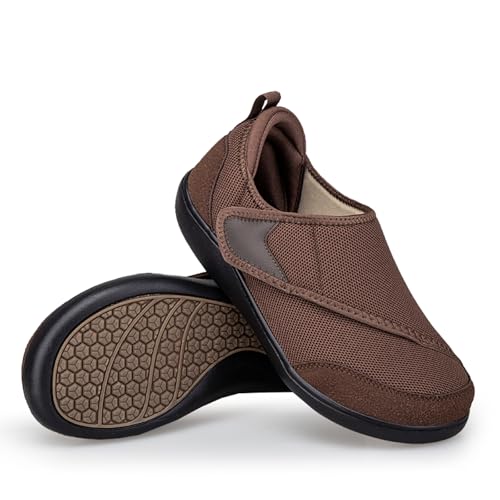 Sudychen Schuhe Damen Herren Extra Weit mit Klettverschluss Walkingschuhe Leichte Hausschuhe Freizeitschuhe für Geschwollene Füße 36-45 von Sudychen