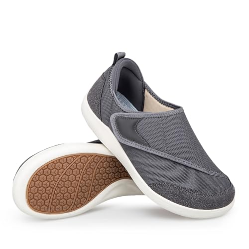 Sudychen Schuhe Damen Herren Extra Weit mit Klettverschluss Walkingschuhe Leichte Hausschuhe Freizeitschuhe für Geschwollene Füße 36-45 von Sudychen