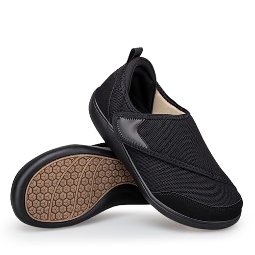 Sudychen Schuhe Damen Herren Extra Weit mit Klettverschluss Walkingschuhe Leichte Hausschuhe Freizeitschuhe für Geschwollene Füße 36-45 von Sudychen