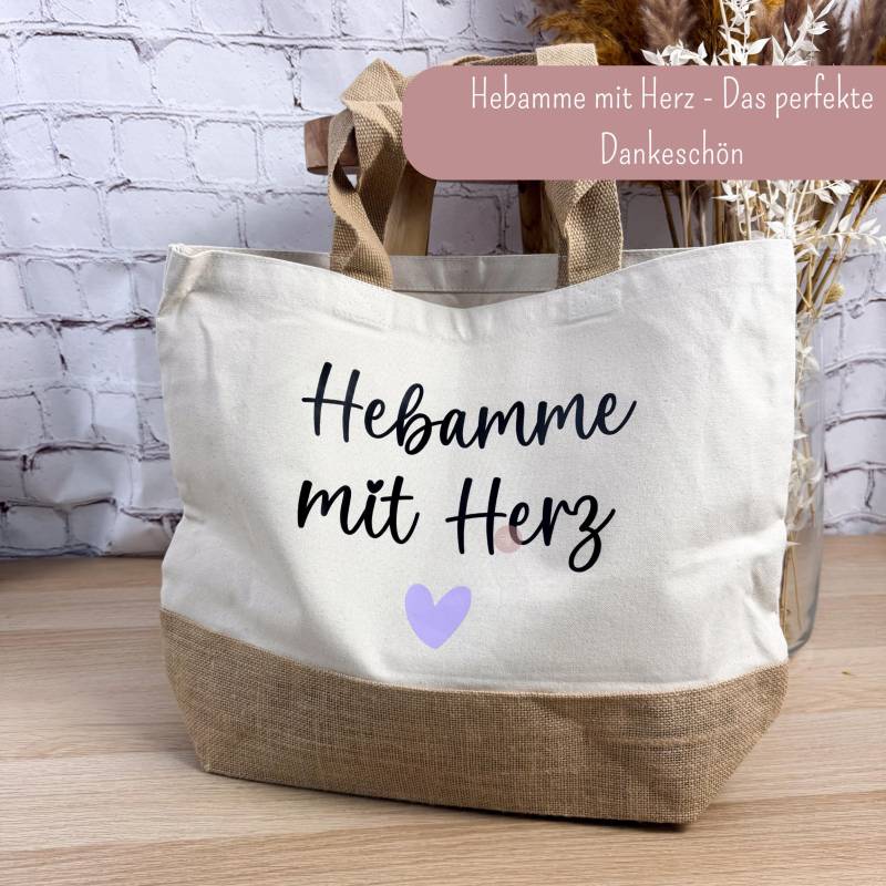 Baumwolljuteshopper Für Hebammen - "Hebamme Mit Herz" Perfektes Dankeschön Oder Abschiedsgeschenk Zur Geburt von SueBeCreative