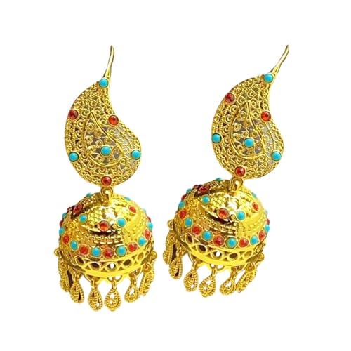 Frauen Trend Gold Plattiert Indische Jhumka Ohrringe Geometrische Dangle Bankett Mode Schmuckzubehör Stylische Outfits Engagement Ohrringe von SueaLe