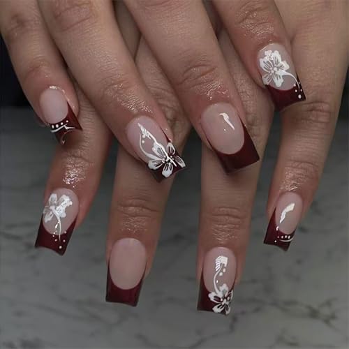 Glänzende Quadratische Künstliche Nägel Kurze Länge Blumendesigns Zum Aufdrücken Der Nägel Vollständige Abdeckung Acryl Kunstnägel Set Für Frauen von SueaLe