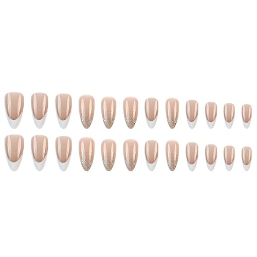 Künstliche Nägel Mittlerer Länge Weiße Acrylnägel Mit Französischer Spitze Vollständige Abdeckung Zum Aufkleben Auf Die Nägel Glitzerndes Pressen Auf Den Nägeln Für Frauen von SueaLe