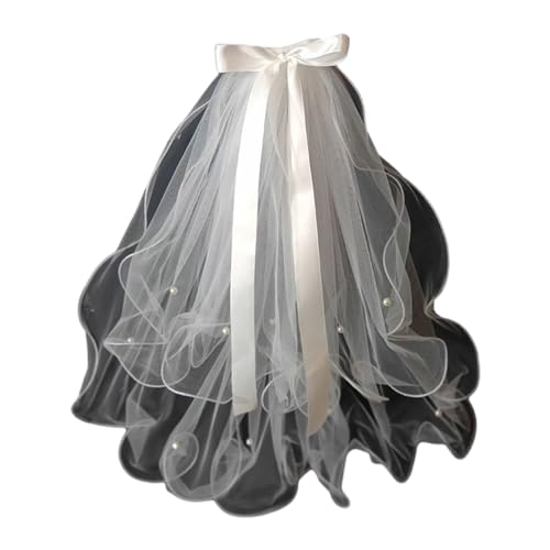 Langer Brautschleier Aus Tüll Mit Schleife Und Festem Haarkamm/Clip Für Hochzeit Feier Party Kopfschmuck Brauttüll Mit Plissierter Schleife Brauttüll Hochzeitsfeier Brauttüll von SueaLe