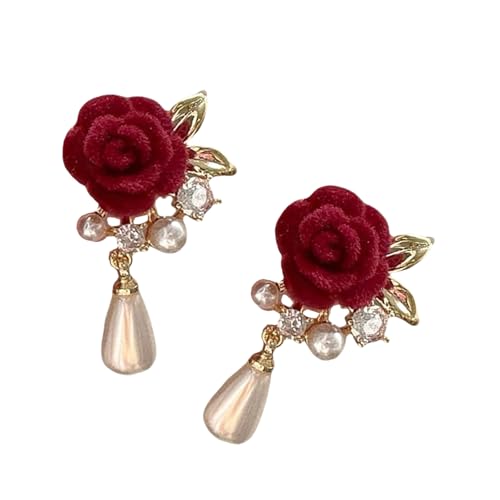 Mode Rosenohrringe Mit Quasten Und Rose Perlen Anhänger Empfindliche Frauenschmuck Perfekt Für Jede Gelegenheit Hangle Für Frauen von SueaLe