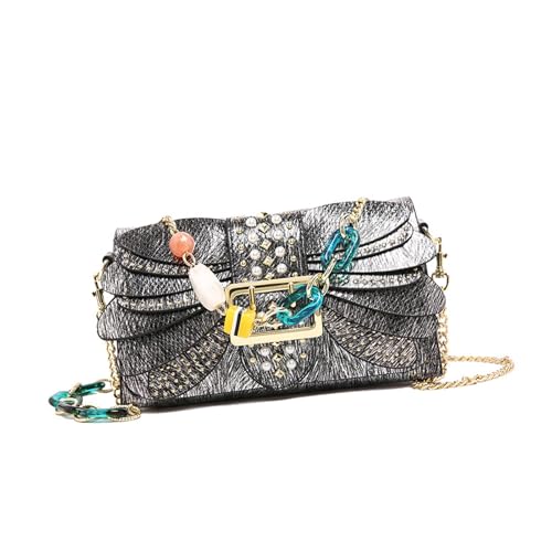 Praktische PU Quadratbeutel Mit Strukturierter Finish Ketten Gurt Umhängetasche Crossbody Geldbörse Für Den Täglichen Gebrauch Und Soziale Event PU Leder Geldbeutel von SueaLe