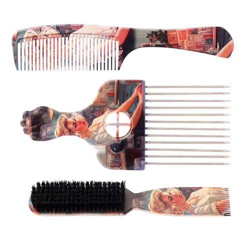 Praktisches ABS Edelstahl Haarstyling Kämme Set Mit Einzigartigen Mustern Afro Haarauswahlkamm Für Männer Und Frauen von SueaLe