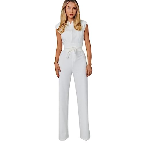 Sommer Jumpsuit Für Damen Mit Gürtel Weitem Bein Und Taschen Ärmellose Hosen Overall Overall Für Party Hochzeit Hosen Strampler Mit Gürtel Und Taschen von SueaLe