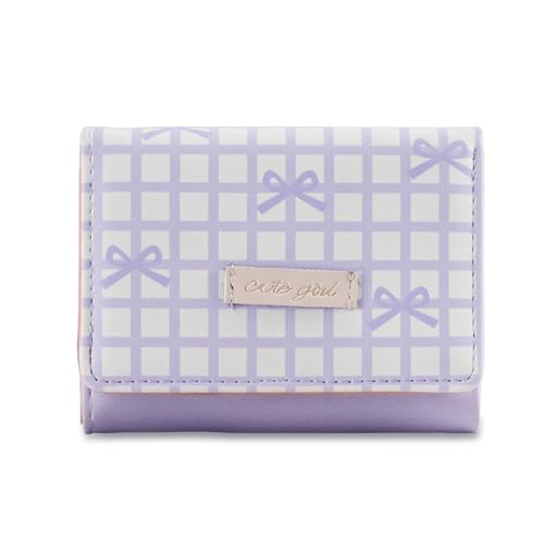 Stilvolle Kurze PU Leder Brieftasche Mit Elegantem Bögen Und Mehreren Kartenschläfen Fensterbecher Für Frauen Mädchen Gestreifte Bögen Detailbogen Geldbörse von SueaLe