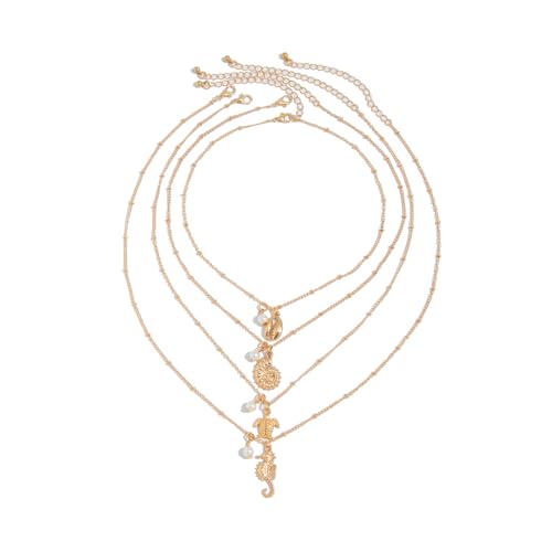 SueaLe 4pcs Minimalistischer Küstenschmuck Set Einstellbare Länge Schlüsselbein Kette Sea Tortoise Seahorse Anhänger Halskette Design Leichter Strandschmuck von SueaLe