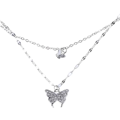SueaLe Butterfly Halskette Eleganter Schmetterling Anhänger Halskette Doppelschichtkette Für Partys Und Feierlichkeiten von SueaLe