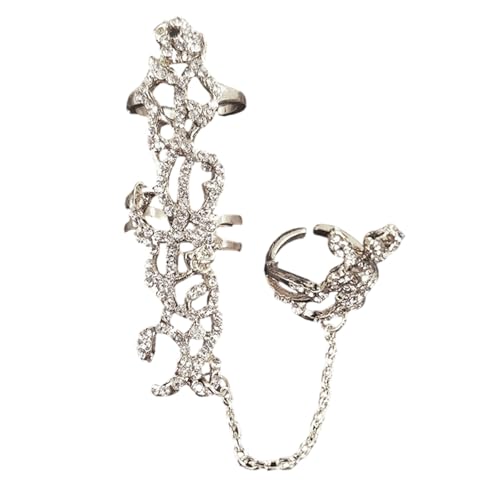 SueaLe Elegante Doppelfinger Strasssteine Ringe Verstellbare Blumen Design Frauen Party Schmucklegierung Kettenverbindung Accessoire Verstellbare Strassblüten Blütenringe von SueaLe
