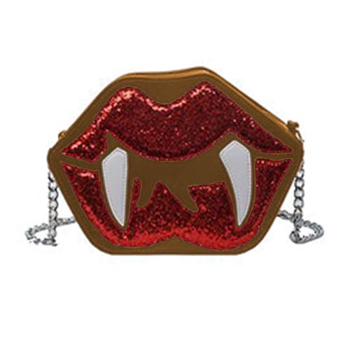 SueaLe Gothic Pailletten Crossbdy Bag Halloween Vampir Zahnlippenform Schulterabend Geldbeutel Mit Metallkette Für Frauen PU Leder Schulterkette von SueaLe
