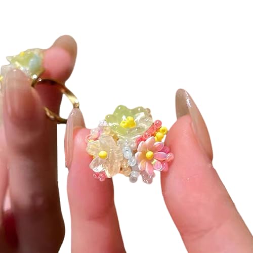 SueaLe Hortensie Einstellbare Harzringe Frauen Ringe Farbenfrohe Perlen von SueaLe