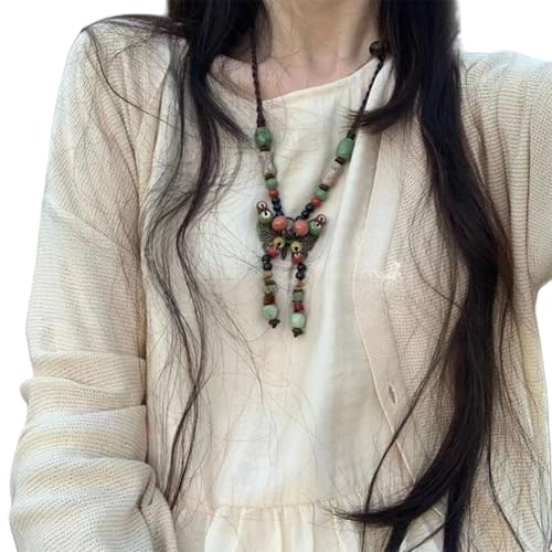SueaLe Keramik Schmetterling Charm Halskette Retro Schmuckgeschenk Verstellbares Wachskabel Pullover Kettenzubehör Für Frauen Leicht Ethnisch Modische Accessoire von SueaLe