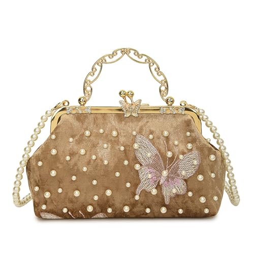 SueaLe Mode Frauenabendtasche Mit Ketten Schultergurt Hochzeitsfeier Accessoire Pearls Detail Crossbody Geldbörse Frauenabendbetrieb von SueaLe