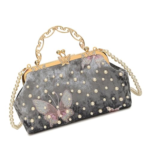 SueaLe Mode Frauenabendtasche Mit Ketten Schultergurt Hochzeitsfeier Accessoire Pearls Detail Crossbody Geldbörse Frauenabendbetrieb von SueaLe