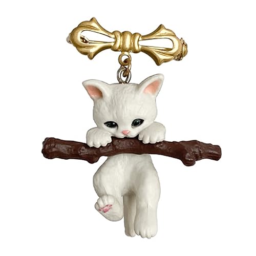 SueaLe Niedliche 3D-Katze, die einen Zweig hält, Brosche, Kunstharz, Tier-Reversnadel für Kleidung, Tasche, Dekoration für Kinder, Cartoon-Katzen-Abzeichen-Anstecknadel von SueaLe