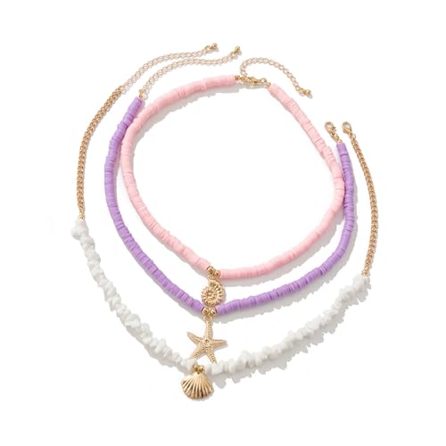 SueaLe Packung 3PCS Sea Inspirierte Schalenperlen Halsketten Geschichtetes Neckketten Mit Einzigartigen Akzenten Für Frauen Und Mädchen Leichte Halskette von SueaLe