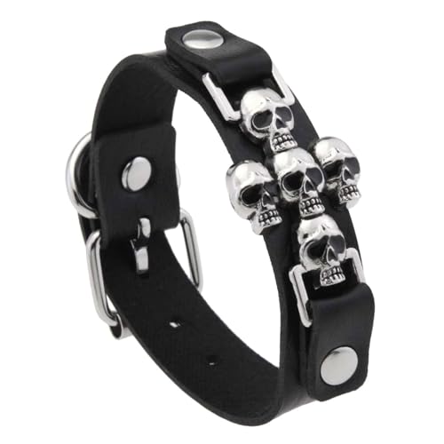 SueaLe Punkstile Gekreuztes Schädelarmband Für Männer Und Frauen PU Lederschmuck Mit Gotischem Charmedesign Für Kantige Modeliebhaber Premium Kunstleder Punkarmband von SueaLe
