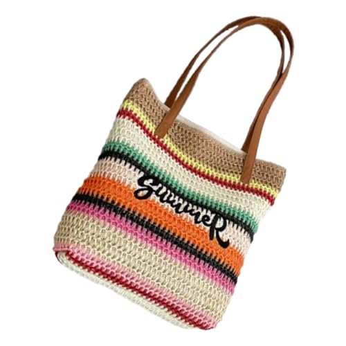 SueaLe Stilvoller Und Praktischer Regenbogen Gewebter Tasche Travel Umhängetaschen Geräumige Handtasche Für Strandferien Und Einkaufsbeutel In Stadtweiche Weiche Stroh Umhängetasche von SueaLe