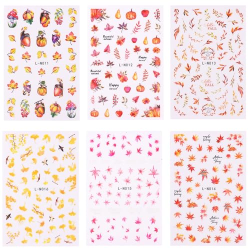 Thanksgiving Nageldekorationen 6 Bögen Mit Ahornblättern Und Kürbissen Selbstklebende Nagelkunstaufkleber Für Frauen von SueaLe