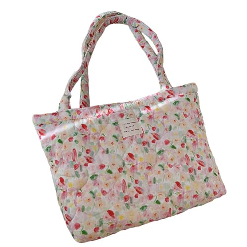 Trendy Baumwoll Umhängetasche Mit Puffergrenze Und Blumenmuster Große Handtaschen Shopper Taschen Für Den Täglichen Gebrauch Puffer Tasche von SueaLe