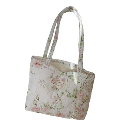 Trendy Baumwoll Umhängetasche Mit Puffergrenze Und Blumenmuster Große Handtaschen Shopper Taschen Für Den Täglichen Gebrauch Puffer Tasche von SueaLe