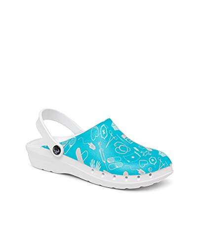 Suecos Unisex Oden Fusion Print arbeitsclogs, Blau, 43 EU Weit von Suecos