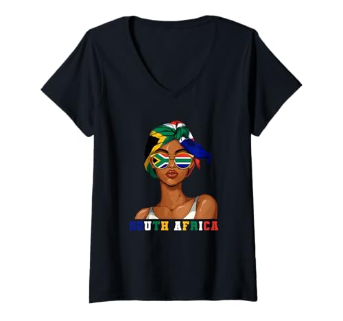 Damen Südafrika Südafrikaner Frau T-Shirt mit V-Ausschnitt von Südafrikaner Südafrika Geschenk