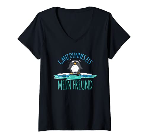 Damen Eisschollen Ganz dünnes Eis mein Freund Spruch Pinguin T-Shirt mit V-Ausschnitt Damen Eisschollen Ganz dünnes Eis mein Freund Spruch Pinguin T-Shirt mit V-Ausschnitt von Südpol Kaiserpinguine Sarkastischer Witz Tiere