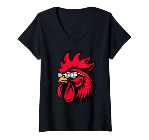 Damen South Carolina Rooster Sunglasses South Carolina State Pride T-Shirt mit V-Ausschnitt Damen South Carolina Rooster Sunglasses South Carolina State Pride T-Shirt mit V-Ausschnitt von Südstaaten Hahn Sonnenbrille Maskottchen Grafik