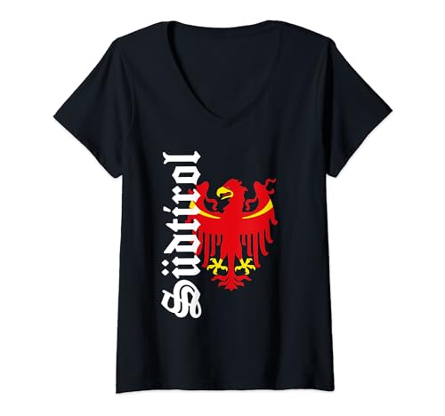 Damen Südtirol mit Wappen T-Shirt mit V-Ausschnitt von Südtirol Schriftzug in Altdeutsch mit adler