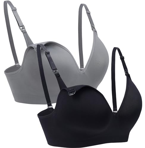 Stützender Komfort-Still-BH für Schwangerschaft, Schwangerschaft, Bralette mit integrierten Polstern, Schwarz / Grau, 4X-Large von Suekaphin