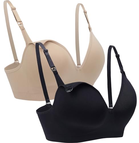 Stützender Komfort-Still-BH für Schwangerschaft, Schwangerschaft, Bralette mit integrierten Polstern, Schwarz-Beige, 4X-Large von Suekaphin