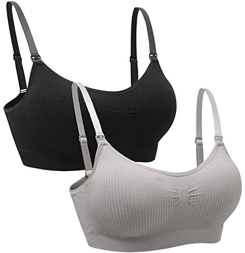 Suekaphin Still-BH, drahtloser BH, Damen, zum Schlafen, Umstands-BH, Still-BH, 2 Stück, Sortieren von Rib-d, Large von Suekaphin