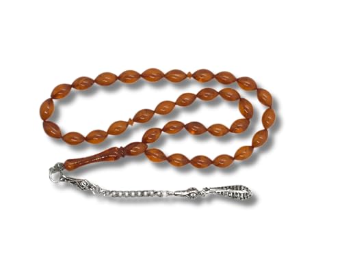 33 Handgefertigter Tesbih Islamischer Gebetsrosenkranz Faturan Misbaha Amber Prayerbeads Bakalite tasbeeh Tasbih Turkish Kehribar Bernstein Gebetskette Natur Ay Yildiz Türkiye Osmanli Natur Orange von Sükrü Baba