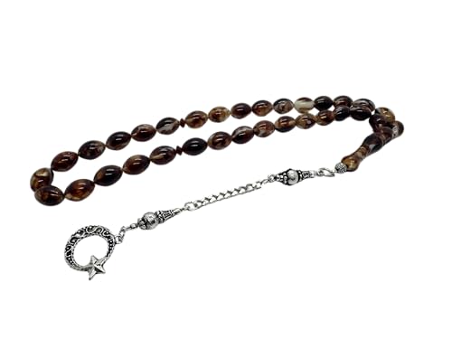 Sükrü Baba 33 Handgefertigter Tesbih Islamischer Gebetsrosenkranz Faturan Misbaha Amber Prayerbeads Bakalite tasbeeh Tasbih Sistemli Turkish Kehribar Bernstein Gebetskette Natur Ay Yildiz von Sükrü Baba