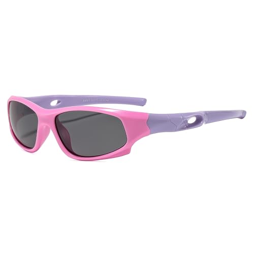 Suertree Kinder Polarisierte Sonnenbrille Mädchen Sport Silikon Sonnenbrille Verspiegelte Linse UV-Schutz im Freien Golf Radfahren Angeln Wanderbrille Unisex pink frame von Suertree