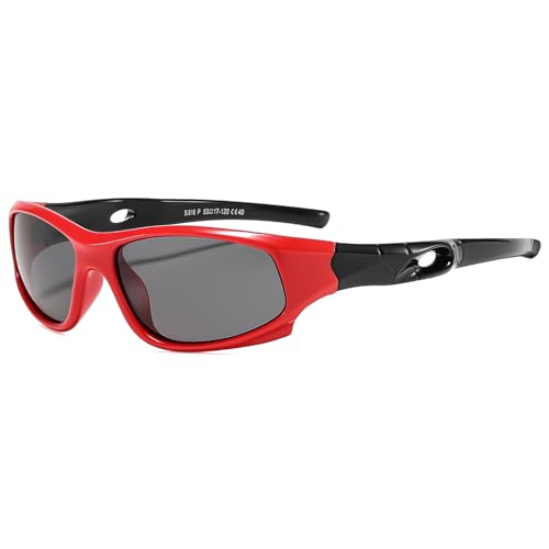 Suertree Kinder Polarisierte Sonnenbrille Sport Silikon Sonnenbrille Verspiegelte Linse UV-Schutz im Freien Golf Radfahren Angeln Wanderbrille Unisex red frame von Suertree